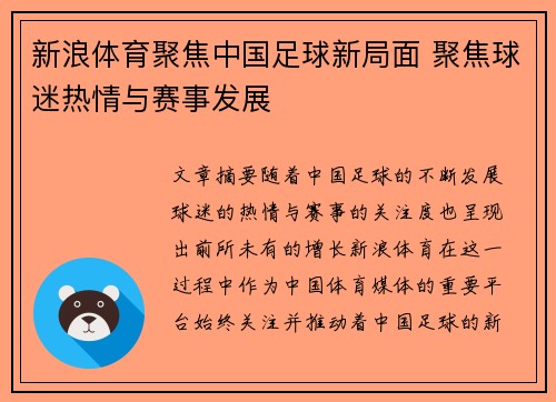 新浪体育聚焦中国足球新局面 聚焦球迷热情与赛事发展
